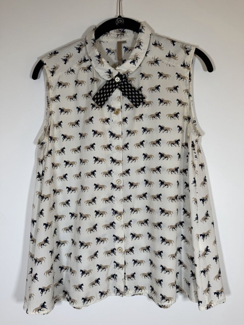 Equestrian Western all-over horse print sleeveless swing blouse bow tie 8